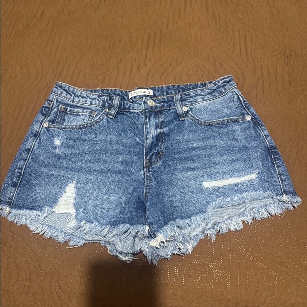 Distressed Blue Jean Shorts